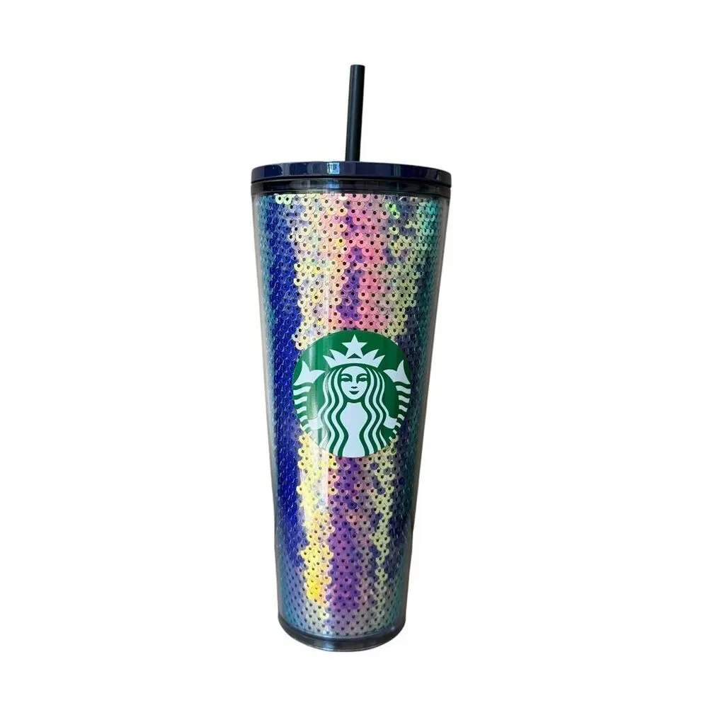 Starbucks Siren Logo Tumbler 24oz purple, iridescent sequin design with straw